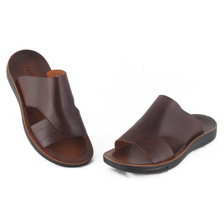 Comfort men Slippers/ 100% genuine leather/ handmade/ brown -8288
