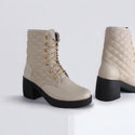 Women's high-heeled winter shoes / light beige color -8712