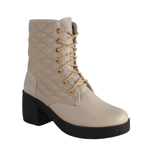 Women's high-heeled winter shoes / light beige color -8712