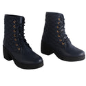Women's high-heeled winter shoes / navy blue color -8714