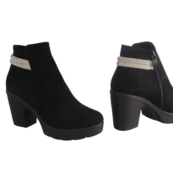 Women's winter high-heeled suede shoes / black color -8718