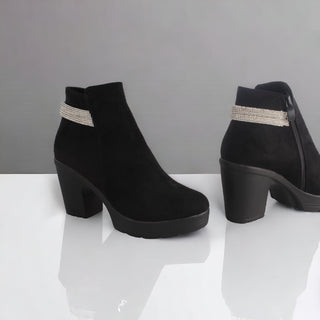 Women's winter high-heeled suede shoes / black color -8718