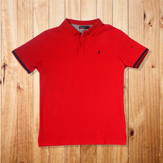 Men Red Solid Polo Collar T-shirt -7012