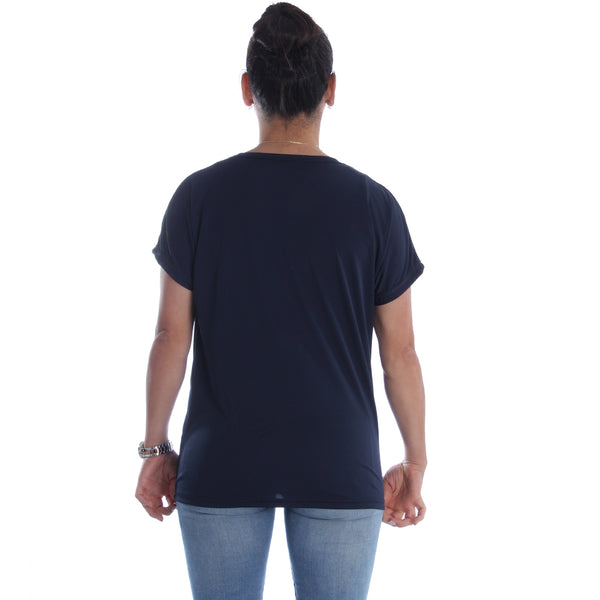 Women navy Printed Round Neck T-shirt -7048