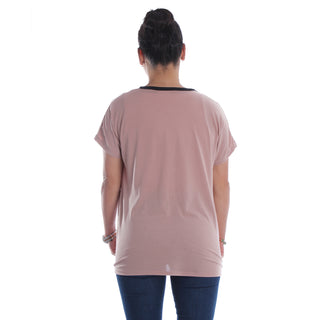 Women beige Printed Round Neck T-shirt -7054
