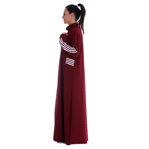 Long Striped Sports Dress / red - free size -7085