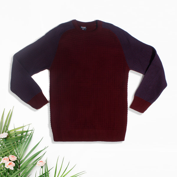 acrylic Men’s Round Neck Full Sleeve Color burgundy Winter T Shirt -7923