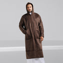 Men's Abaya Lined Fur, Front Zipper Closure, Hooded Cap/ Brown -7907