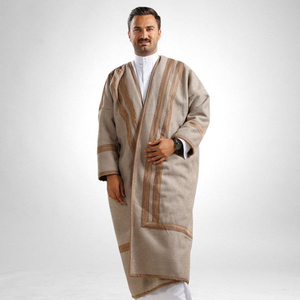 Men's Abaya with Fur Lined/ light beige color -7912