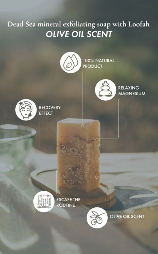 Dead Sea Mineral Scrub Soap with Loofah (Olive Oil) -405 Dead Sea Mineral Scrub Soap with Loofah (Olive Oil) -405