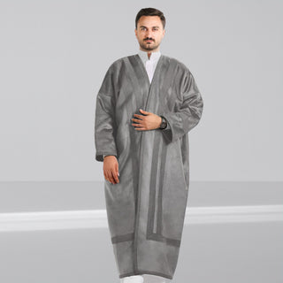 Buy gray Men's Abaya with Fur Lined/ Gray -8625