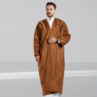 Buy hazel Men's Abaya with Fur Lined, / Hazel -7908