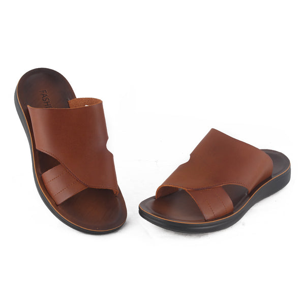 Comfort men Slippers/ 100% genuine leather/ handmade/ brown -8290