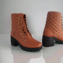 Women's high-heeled winter shoes / peach color -8711