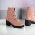 Women's high-heeled winter shoes / pink blue color -8713