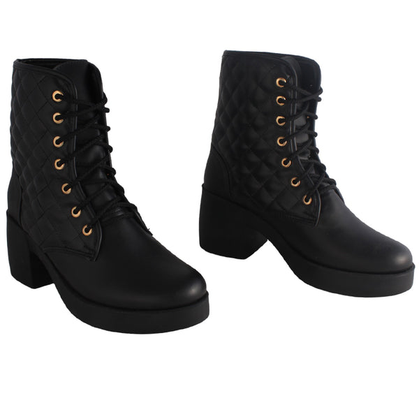 Women's high-heeled winter shoes / black color -8715
