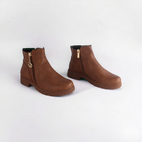 Women's winter shoes / dark beige color -8717