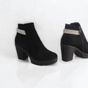 Women's winter high-heeled suede shoes / black color -8718