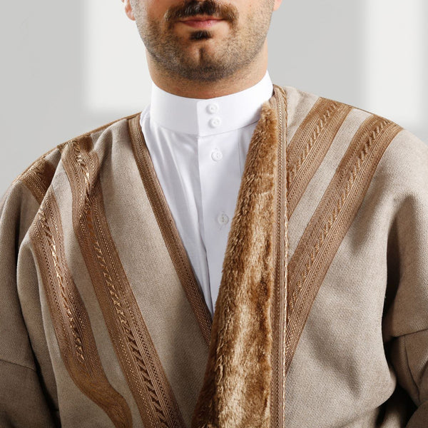 Men's Abaya with Fur Lined/ light beige color -7912