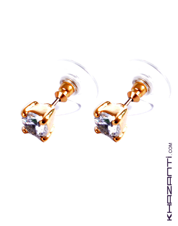Earrings color gold encrusted with white zircon stone -23