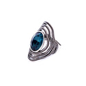 Silver colored ring encrusted with navy Zircon stone -1288