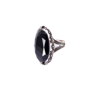 Silver and black colored ring encrusted with big black Zircon stone -1294