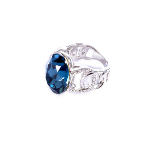 Silver colored ring encrusted with navy stone and small Zircon stones -1291