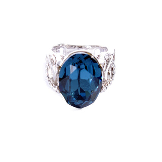 Silver colored ring encrusted with navy stone and small Zircon stones -1291