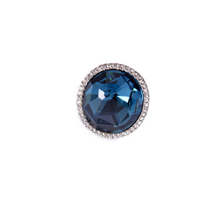 Silver colored ring encrusted with navy stone and small Zircon stones -1287