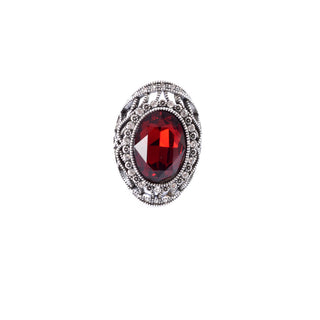 Silver colored ring encrusted with red stone and small Zircon stones -1292