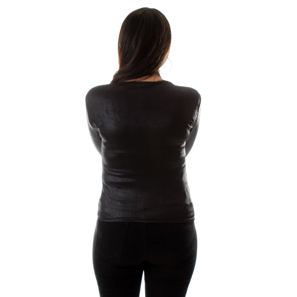 women's long sleeve tops/ black -6252