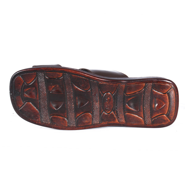 Comfort men Slides/ 100% genuine leather/ handmade/ brown -6865