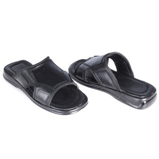 Comfort men Slides/ 100% genuine leather/ handmade/ black -6866