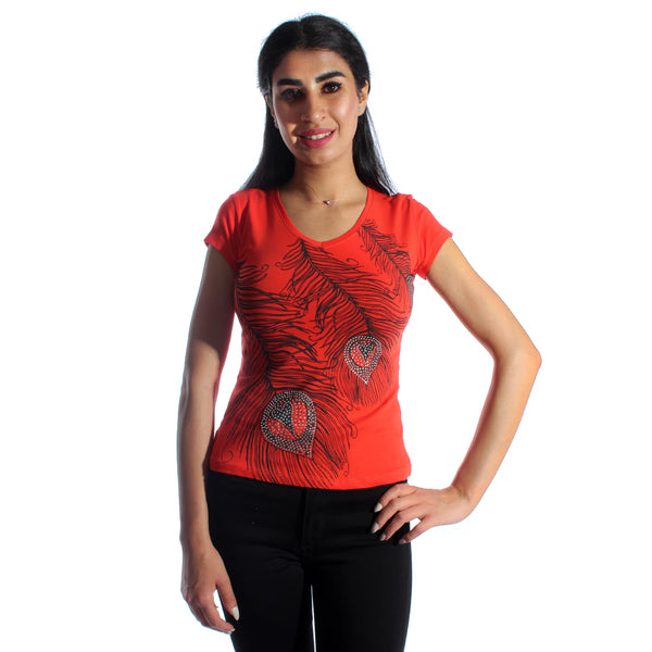 women t-shirt/ Red/ cotoon + lycra/ made in Turkey -3396
