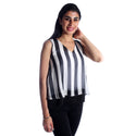 women top lined chiffon/ black and white/ polyester/ made in Turkey -3443