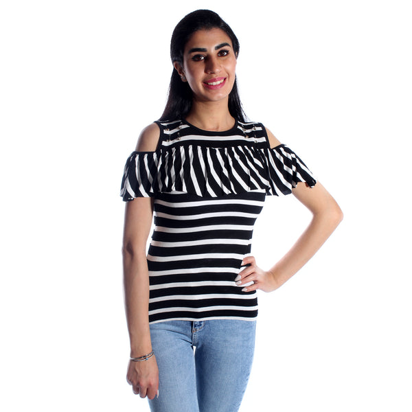 women t-shirt/black and white/ cotton made in Turkey -3434