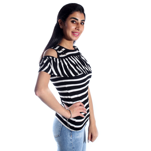 women t-shirt/black and white/ cotton made in Turkey -3434