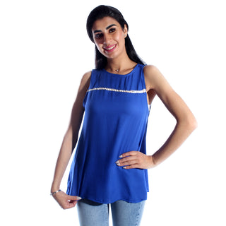 Buy indigo women long lined chiffon t-shirt/indigo/ cotton made in Turkey -3433