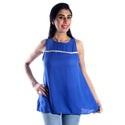 women long lined chiffon t-shirt/indigo/ cotton made in Turkey -3433