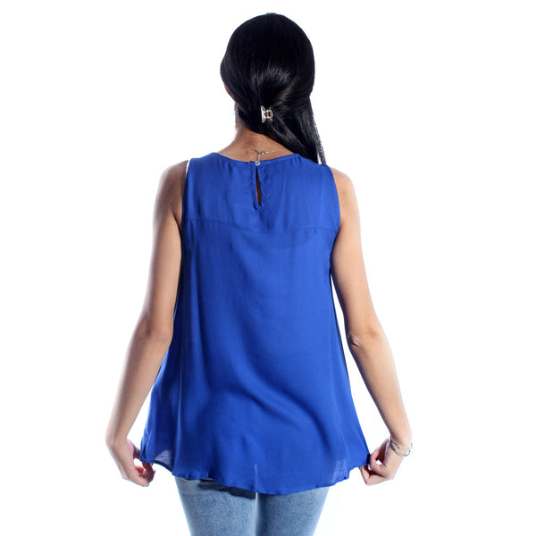 women long lined chiffon t-shirt/indigo/ cotton made in Turkey -3433