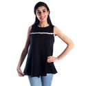 women long lined chiffon t-shirt/black/ cotton made in Turkey -3432