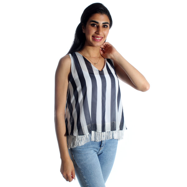 women top lined chiffon/ black and white/ polyester/ made in Turkey -3444