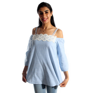 women blouse/ cotton + plyester/ blue/ made in Turkey -3437