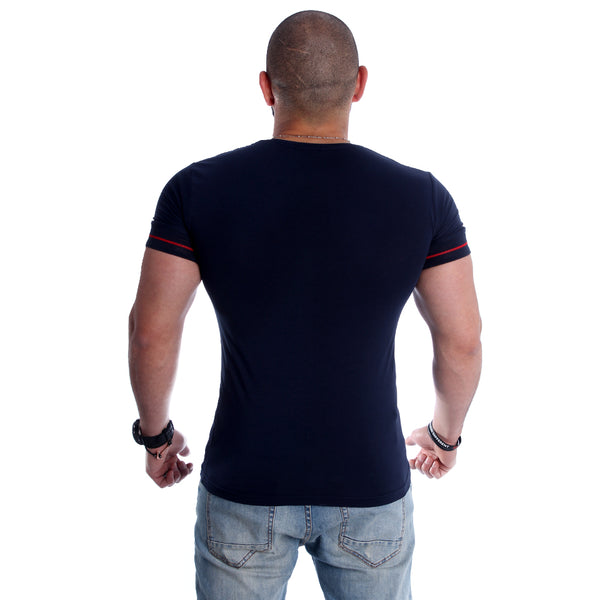 Men Navy Printed Round Neck T-shirt -7004