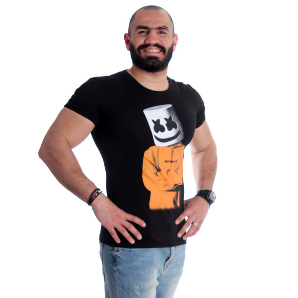 Men Black Printed Round Neck T-shirt -7003