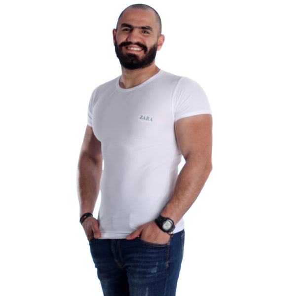 Men White Printed Round Neck T-shirt -7009