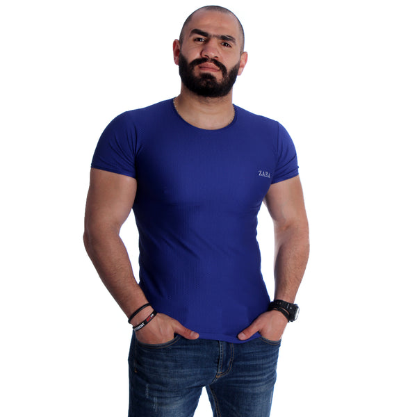 Men Blue Printed Round Neck T-shirt-7008