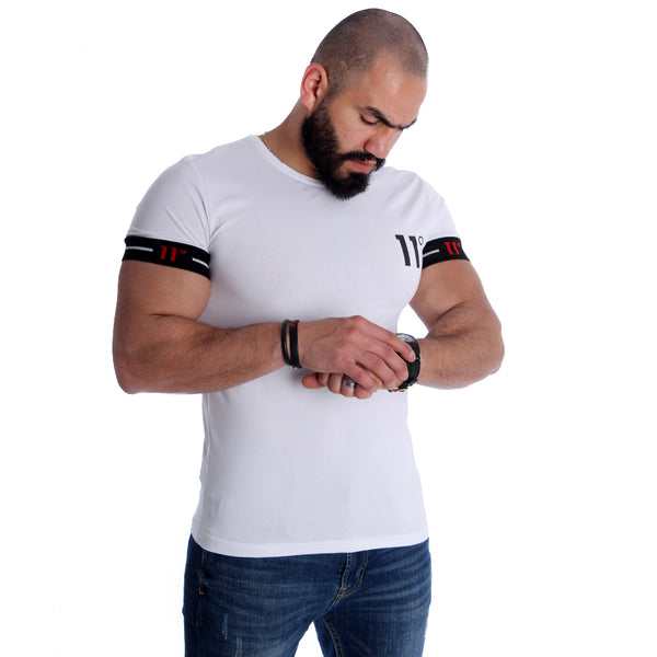 Men White Printed Round Neck T-shirt -7005