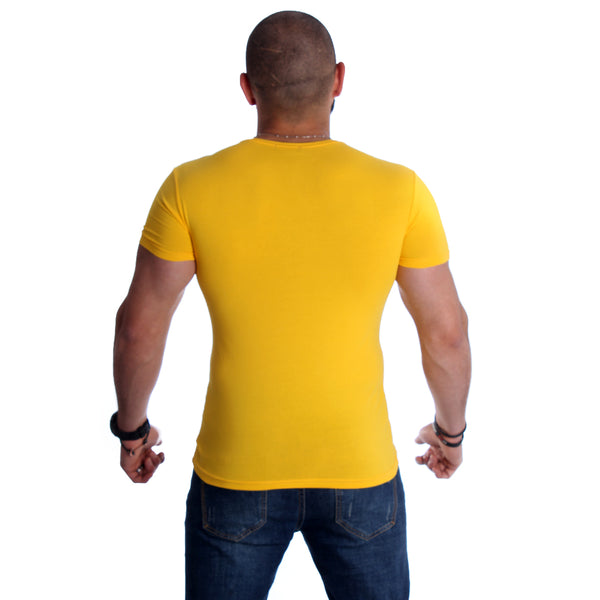 Men Yellow Printed Round Neck T-shirt -7001