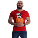 Men Red Printed Round Neck T-shirt -7002